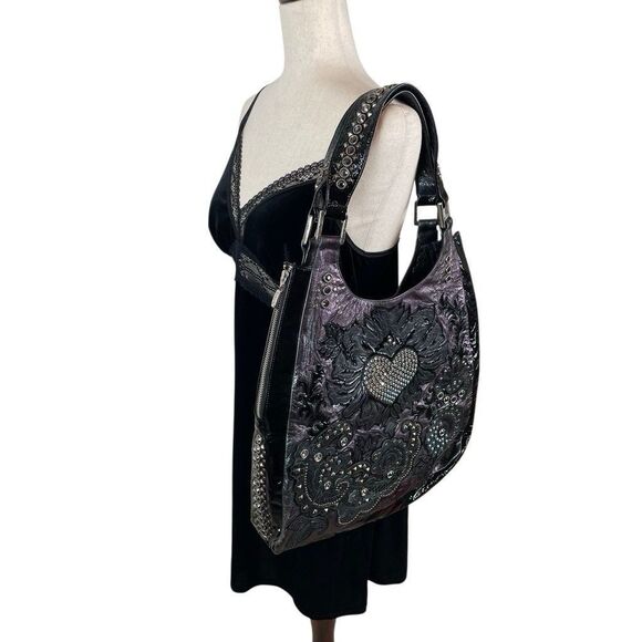 Kippys Y2K Iridescent Holo Leather Swarovski Crystal Embellished Shoulder Bag - Picture 4 of 16